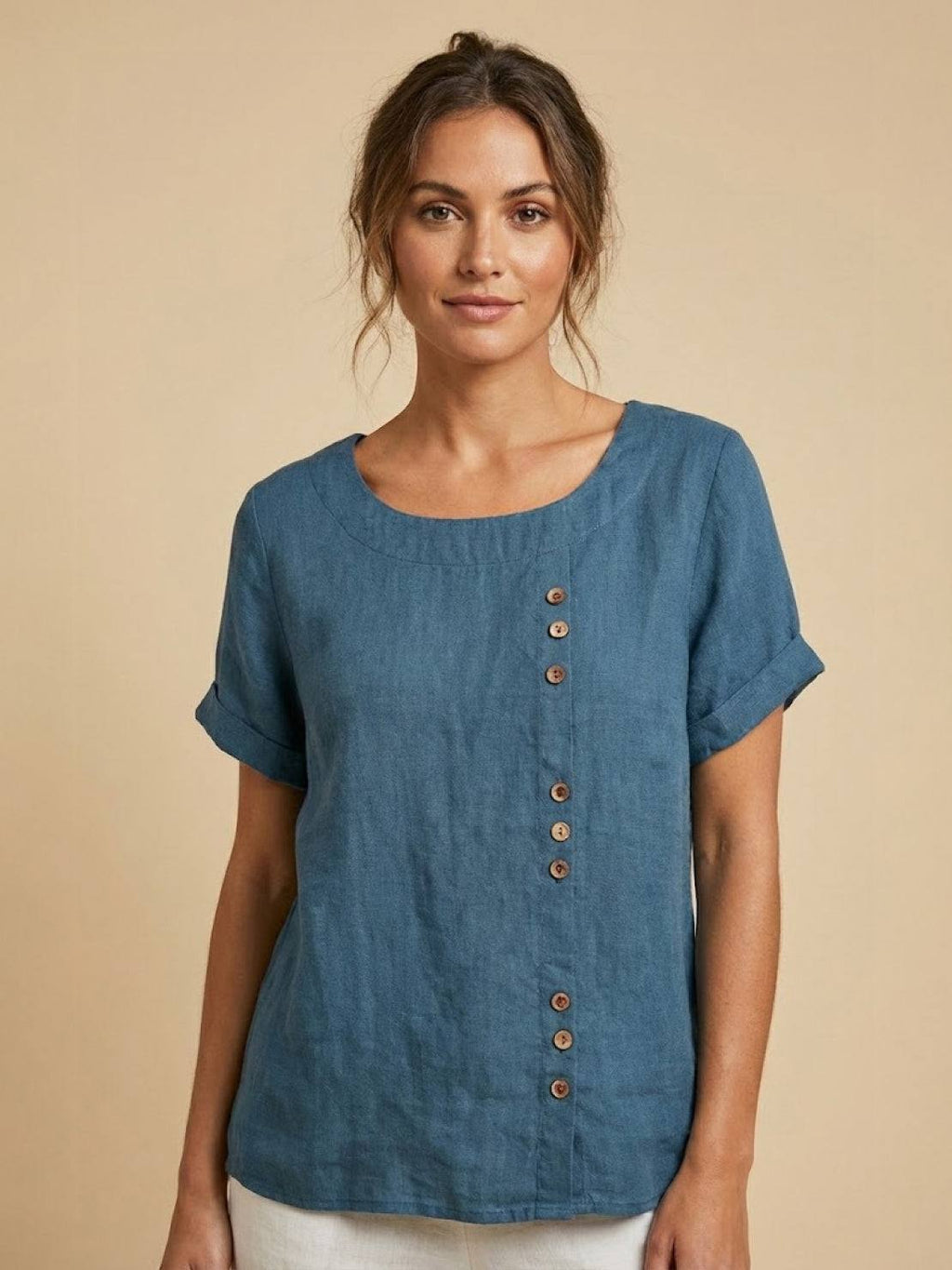 Women's Round Neck Linen Blouse