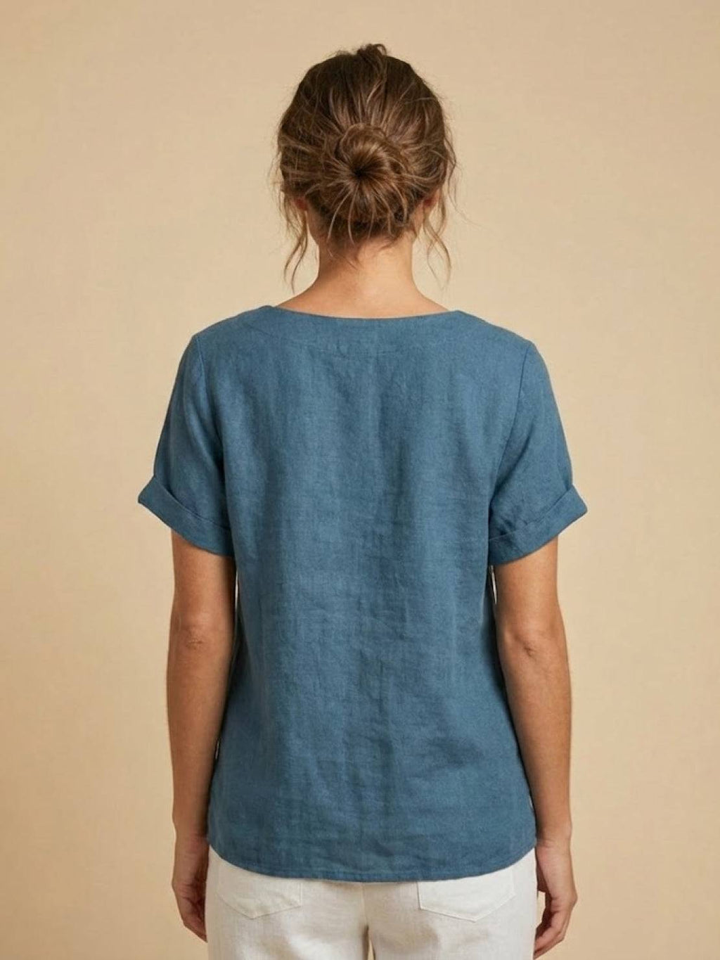 Women's Round Neck Linen Blouse