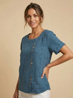 Women's Round Neck Linen Blouse