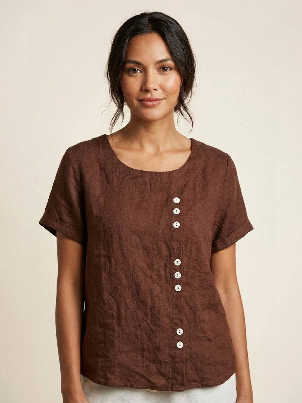 Women's Round Neck Linen Blouse