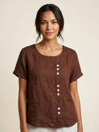Women's Round Neck Linen Blouse