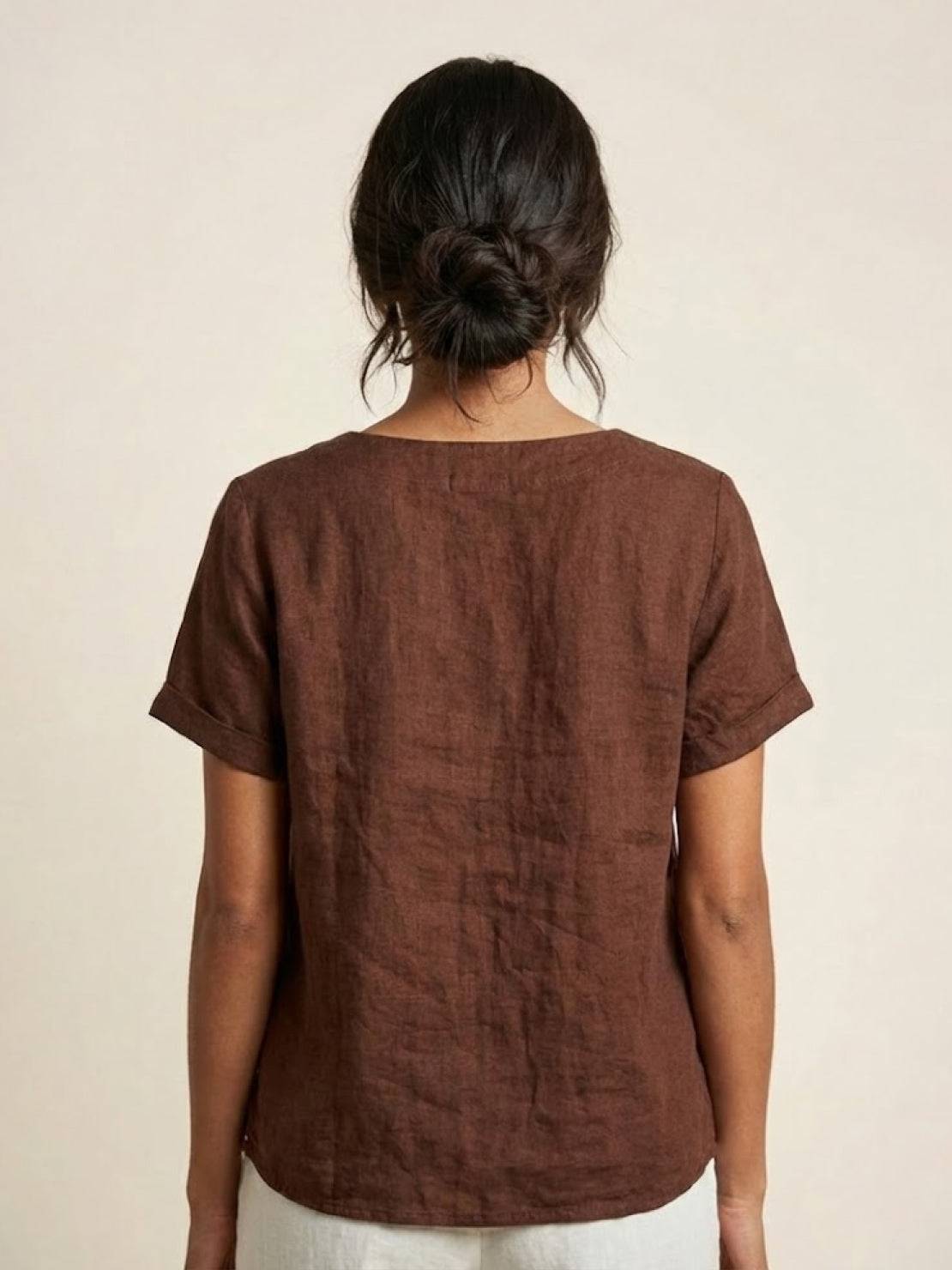 Women's Round Neck Linen Blouse