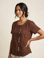 Women's Round Neck Linen Blouse