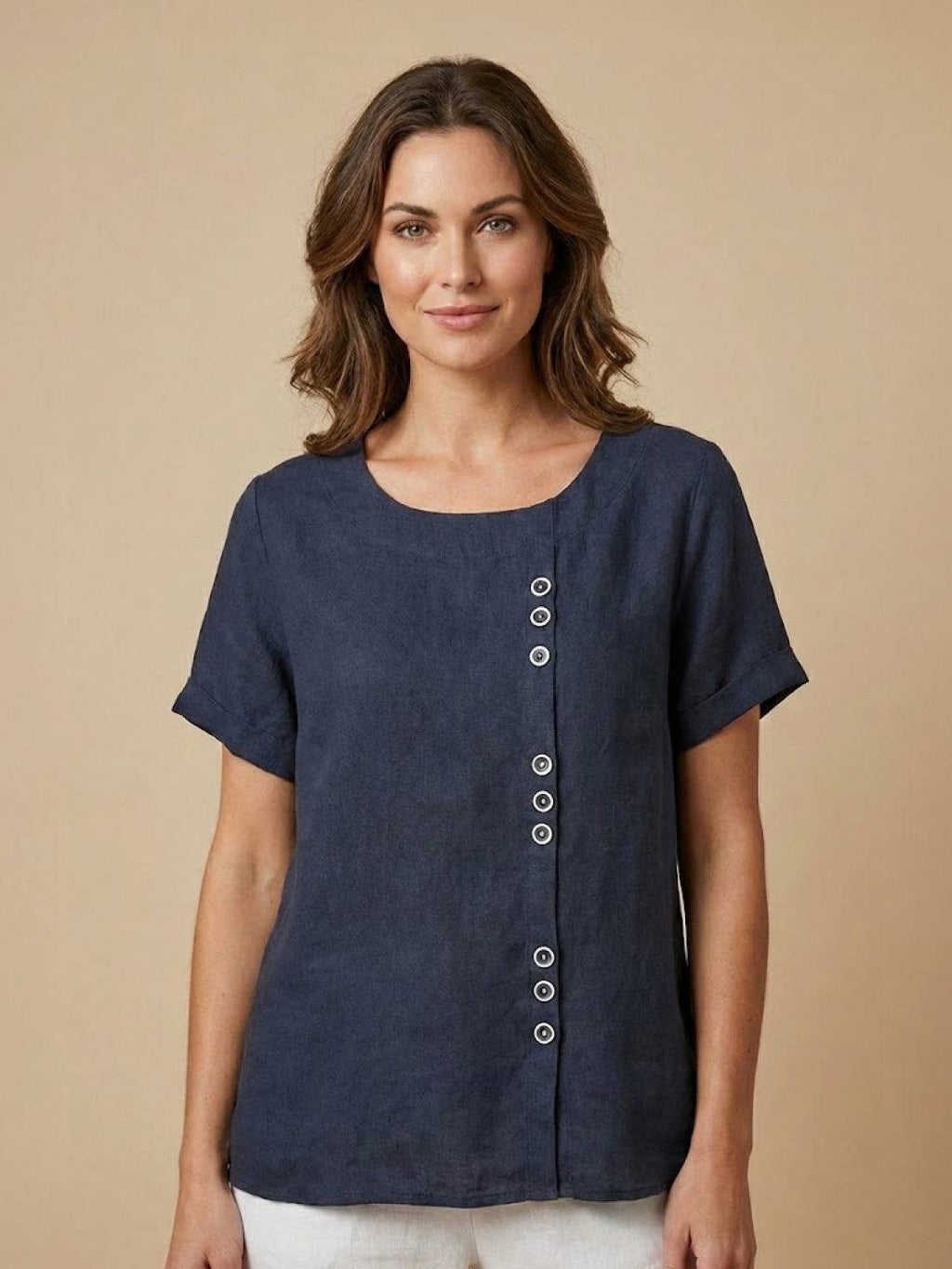 Women's Round Neck Linen Blouse
