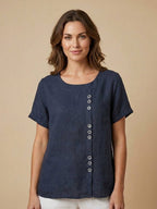 Women's Round Neck Linen Blouse