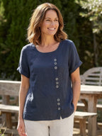 Women's Round Neck Linen Blouse