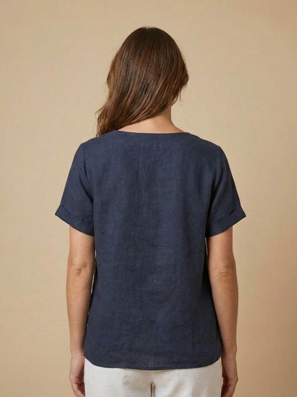 Women's Round Neck Linen Blouse