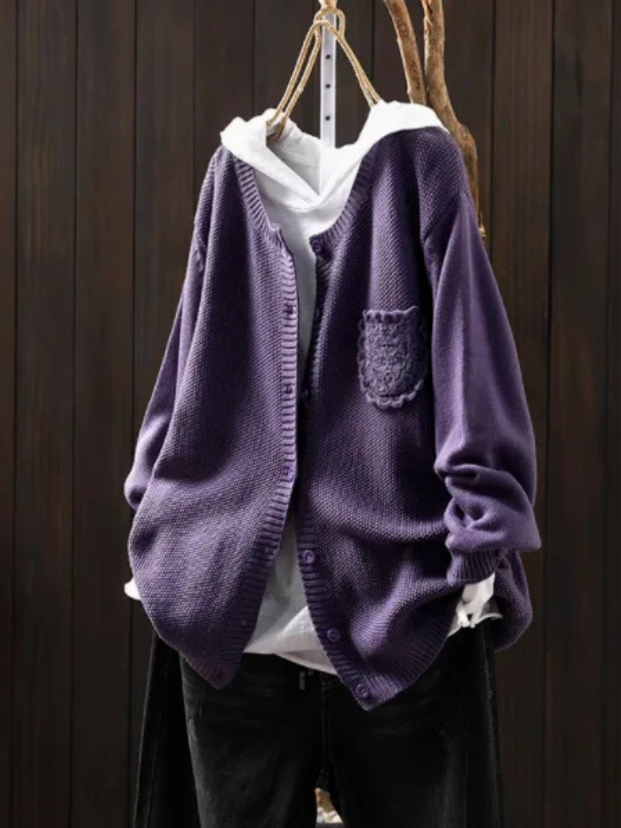 Women's Oversized Purple Knit Cardigan