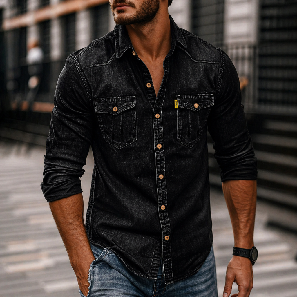Men's Denim Button-Up Shirt