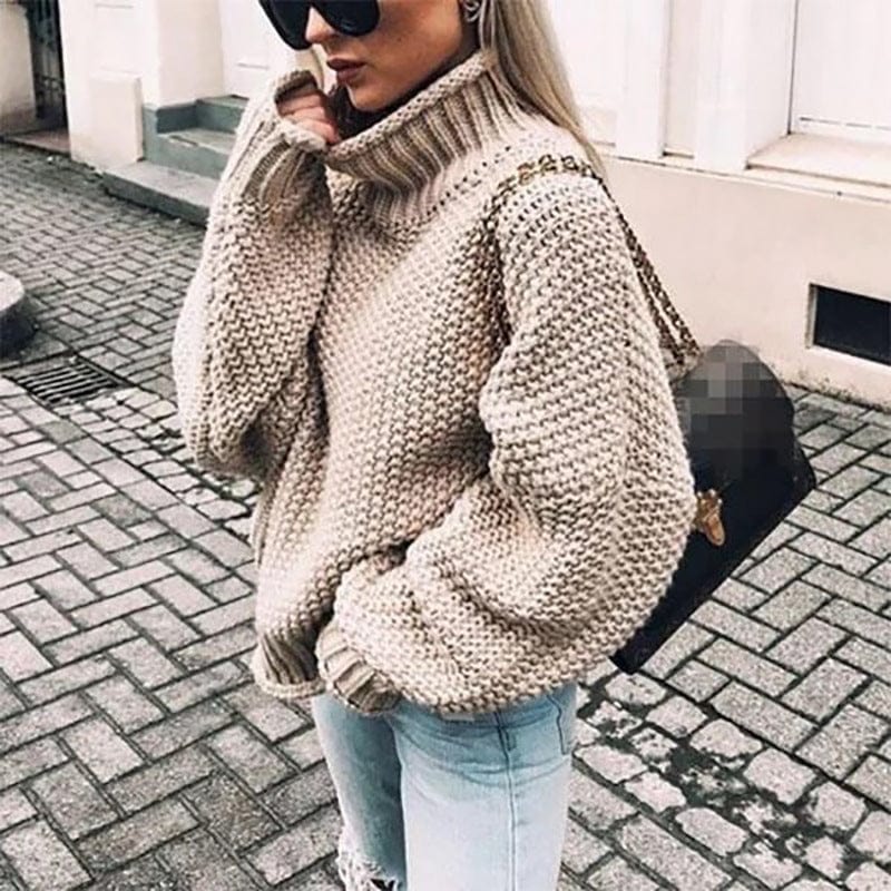 Women's Light Pink Chunky Roll Neck Jumper