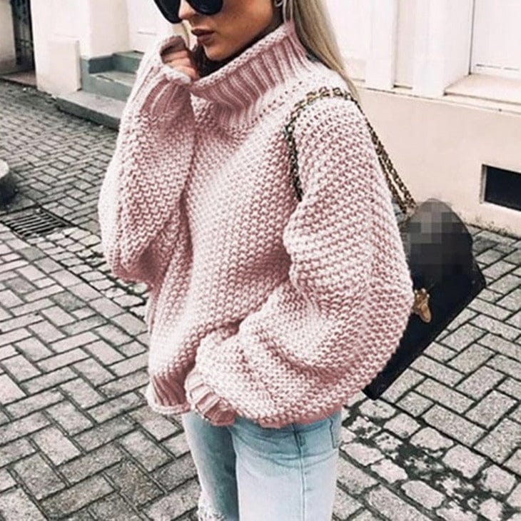 Women's Light Pink Chunky Roll Neck Jumper