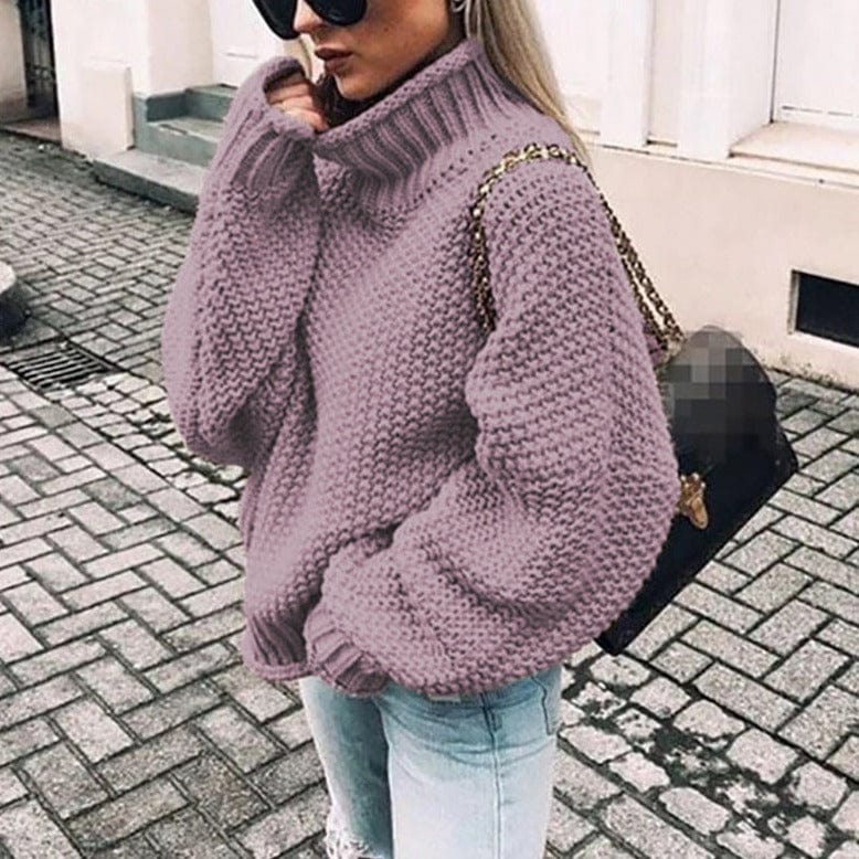 Women's Light Pink Chunky Roll Neck Jumper