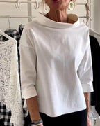 Women's Three-Quarter Sleeve Boat-Neck Blouse