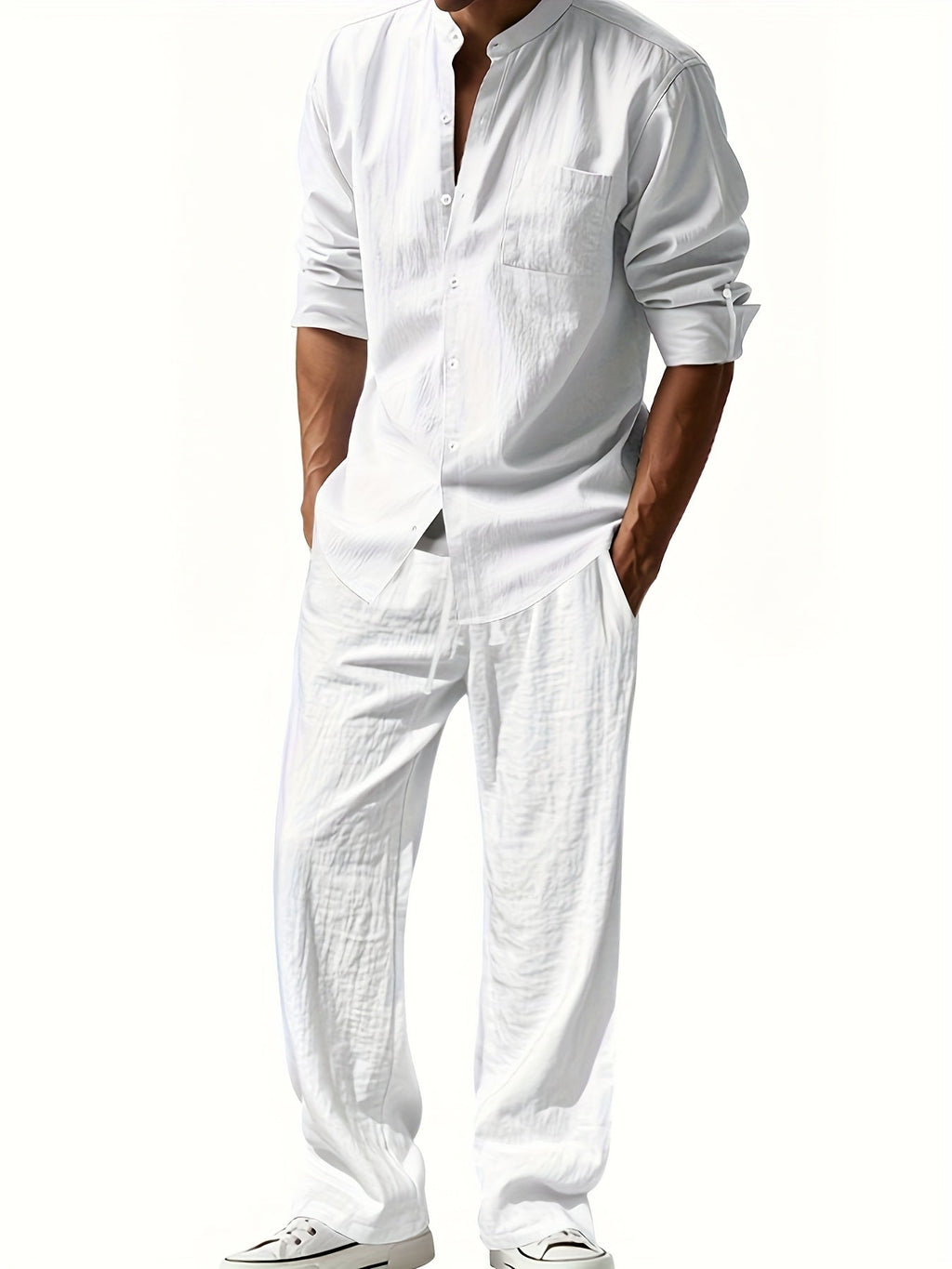 Men's Band Collar Two-Piece Set