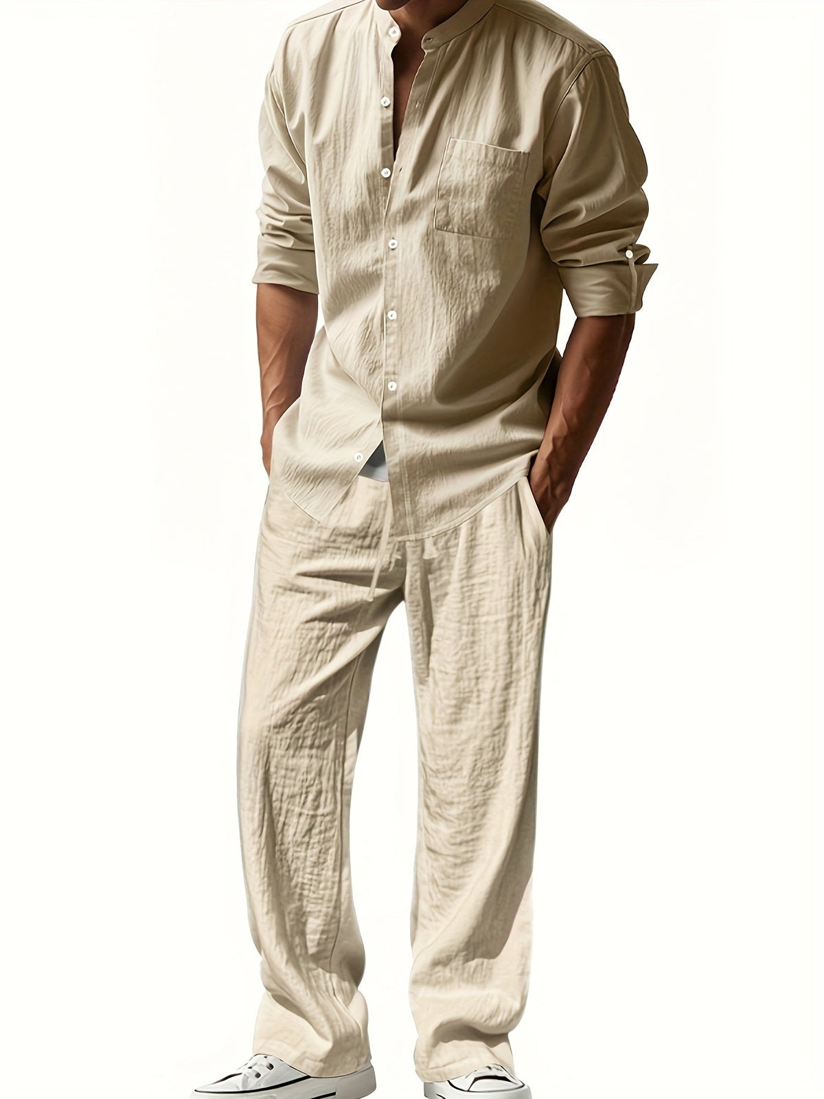 Men's Band Collar Two-Piece Set