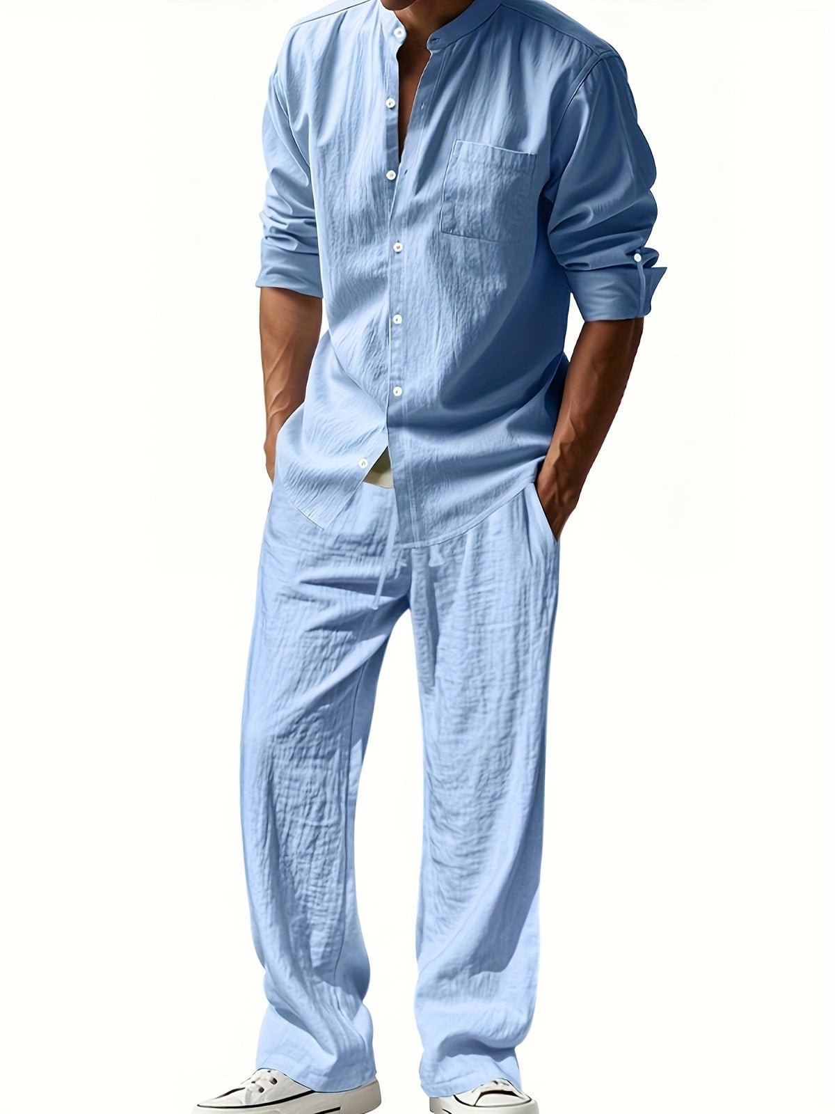 Men's Band Collar Two-Piece Set