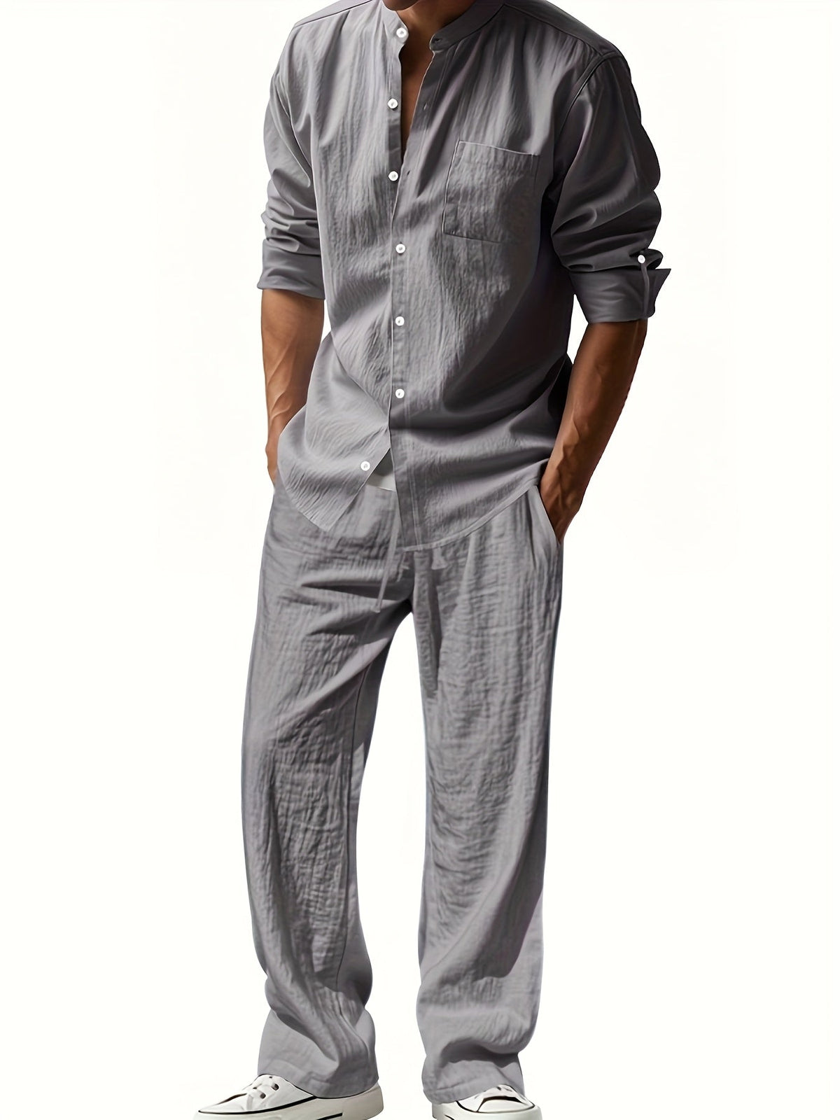 Men's Band Collar Two-Piece Set