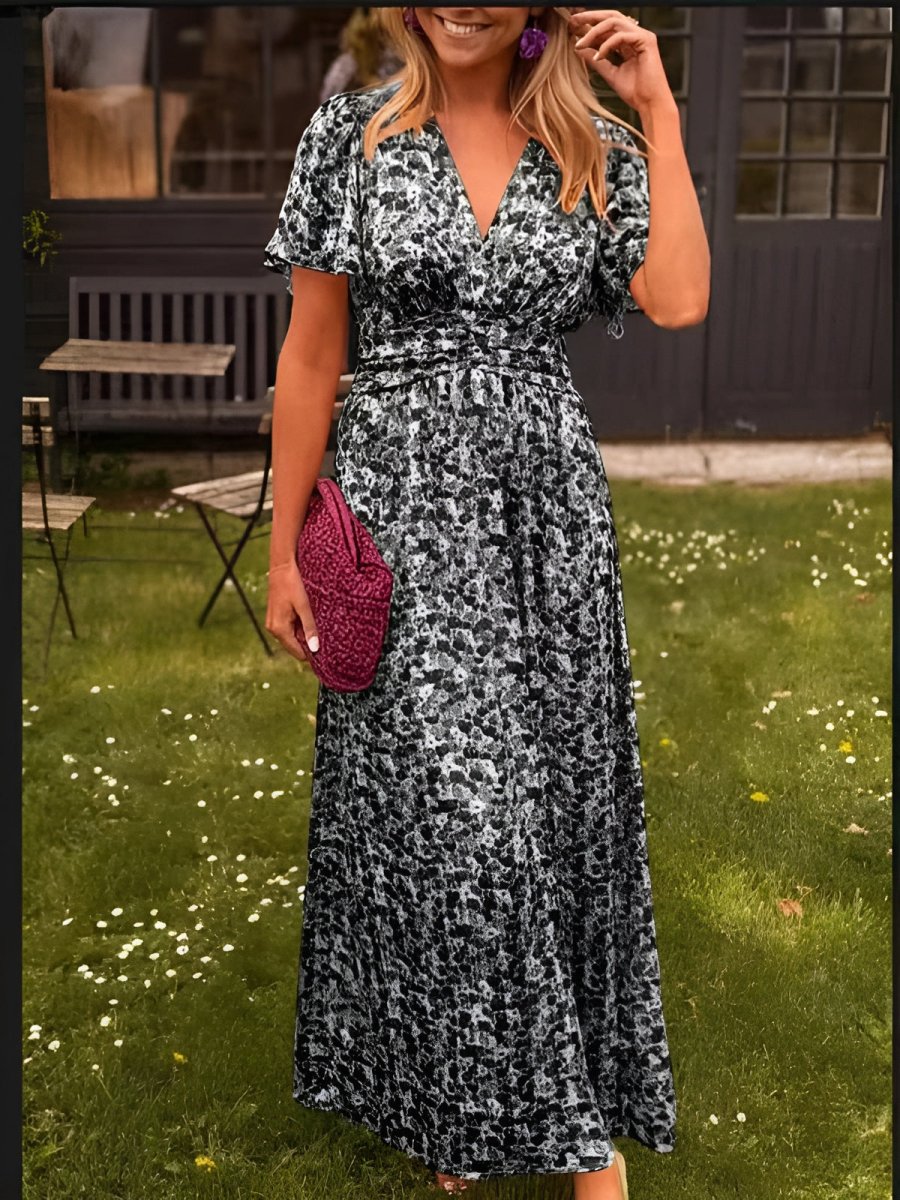 Women's Floral Flutter-Sleeve Maxi Dress