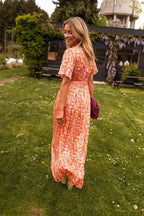 Women's Floral Flutter-Sleeve Maxi Dress
