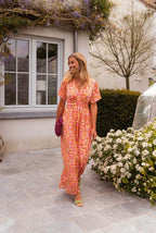 Women's Floral Flutter-Sleeve Maxi Dress