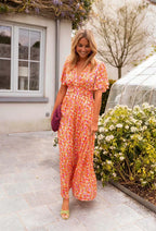 Women's Floral Flutter-Sleeve Maxi Dress
