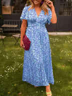 Women's Floral Flutter-Sleeve Maxi Dress