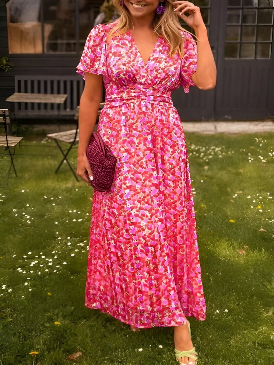 Women's Floral Flutter-Sleeve Maxi Dress