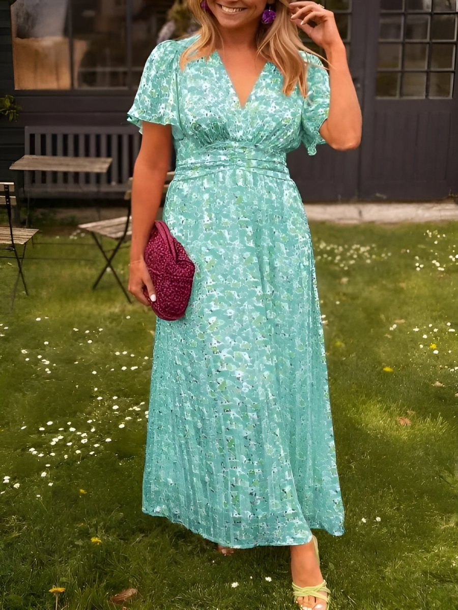 Women's Floral Flutter-Sleeve Maxi Dress