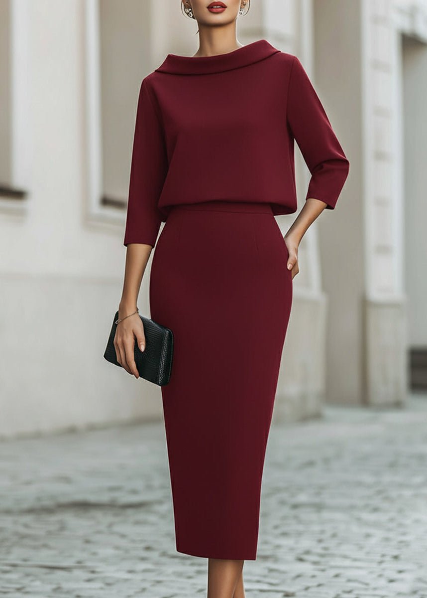 Women's Boat Neck Midi Two-Piece Set