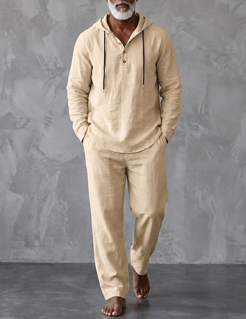 Men's Hooded Henley Lounge Set