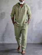 Men's Hooded Henley Lounge Set