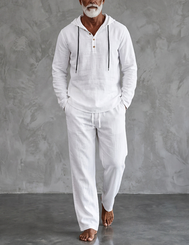 Men's Hooded Henley Lounge Set