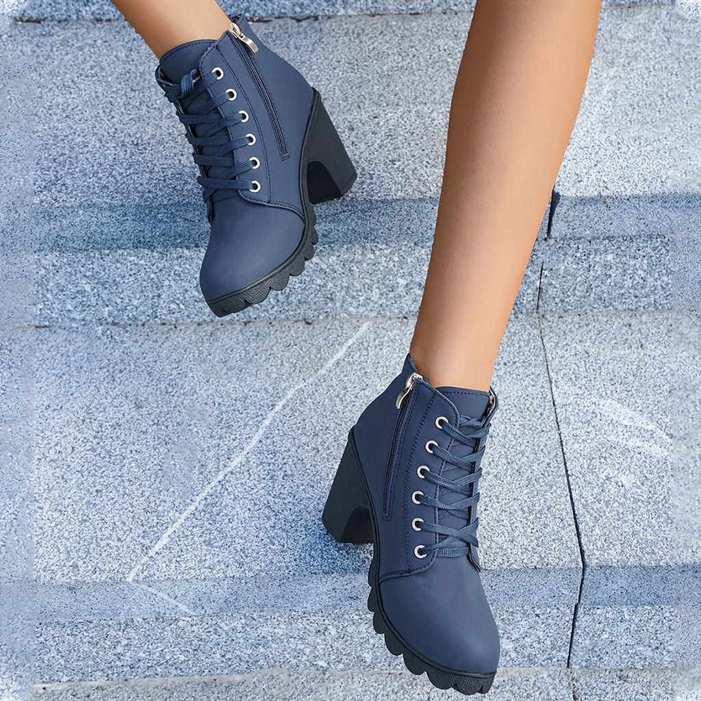 Women's Block Heel Lace-Up Boots