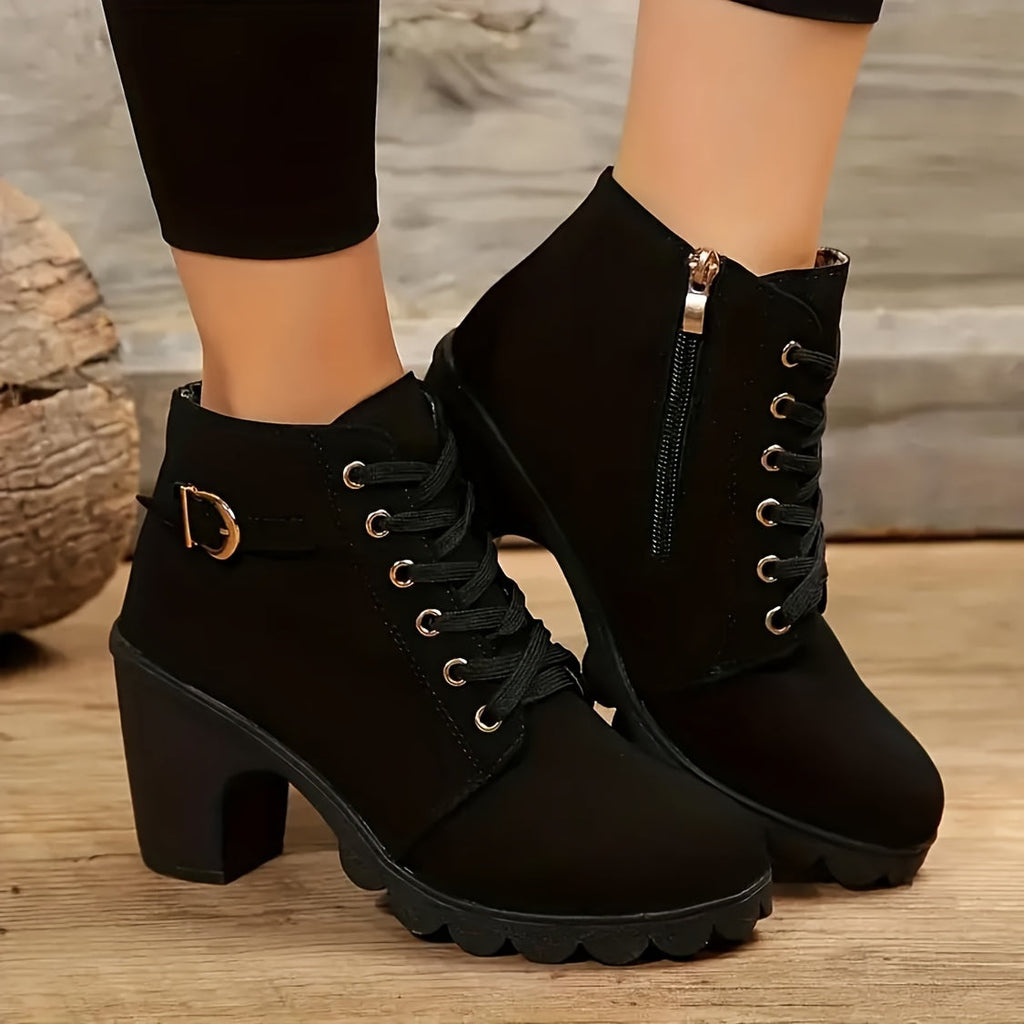 Women's Block Heel Lace-Up Boots