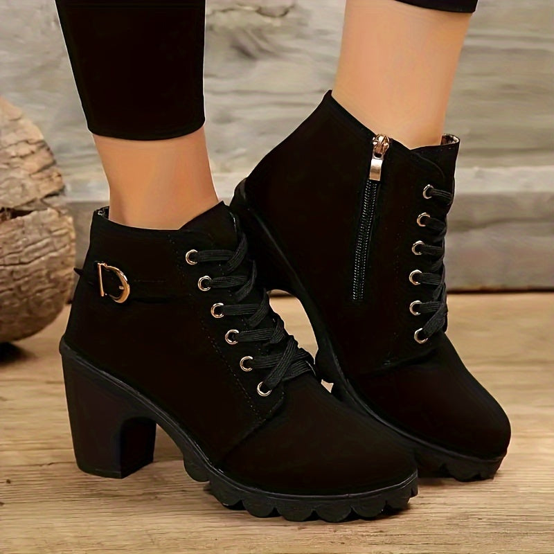 Women's Block Heel Lace-Up Boots