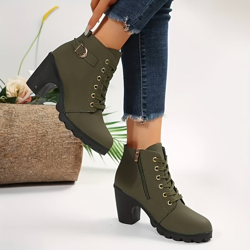 Women's Block Heel Lace-Up Boots