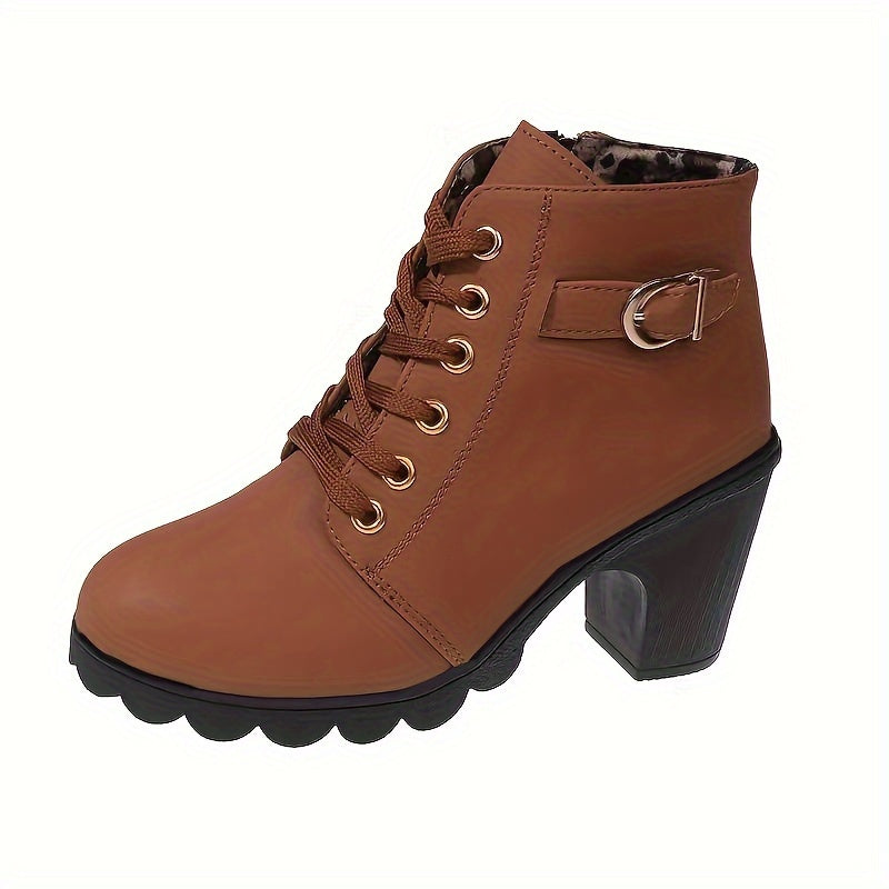Women's Block Heel Lace-Up Boots