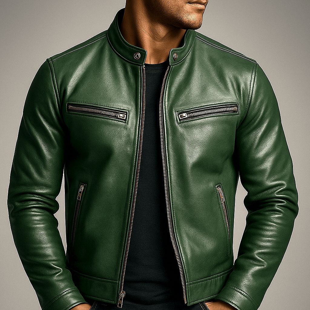 Men's Distressed Leather Biker Jacket