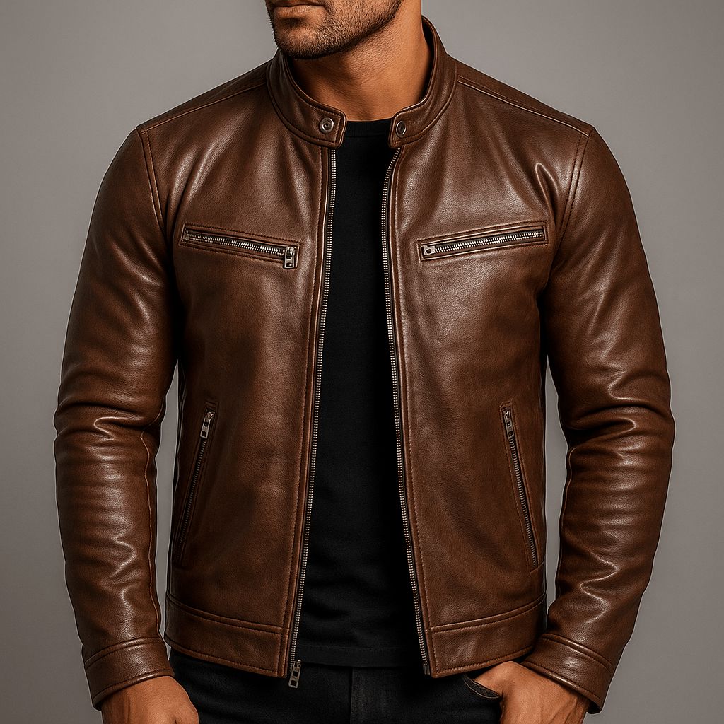Men's Distressed Leather Biker Jacket