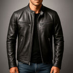 Men's Distressed Leather Biker Jacket
