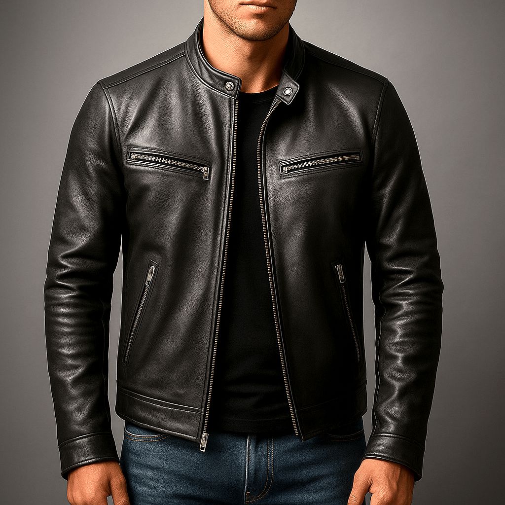 Men's Distressed Leather Biker Jacket