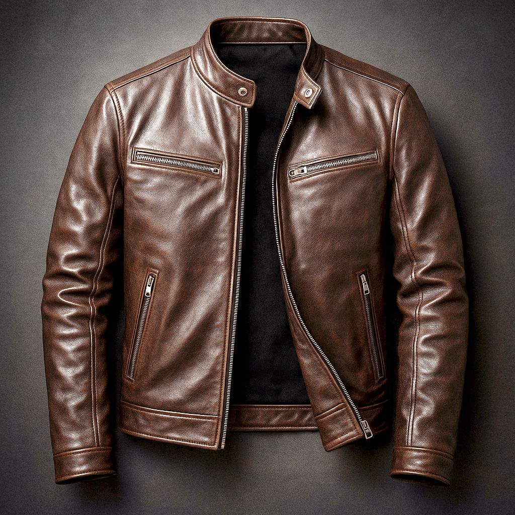 Men's Distressed Leather Biker Jacket