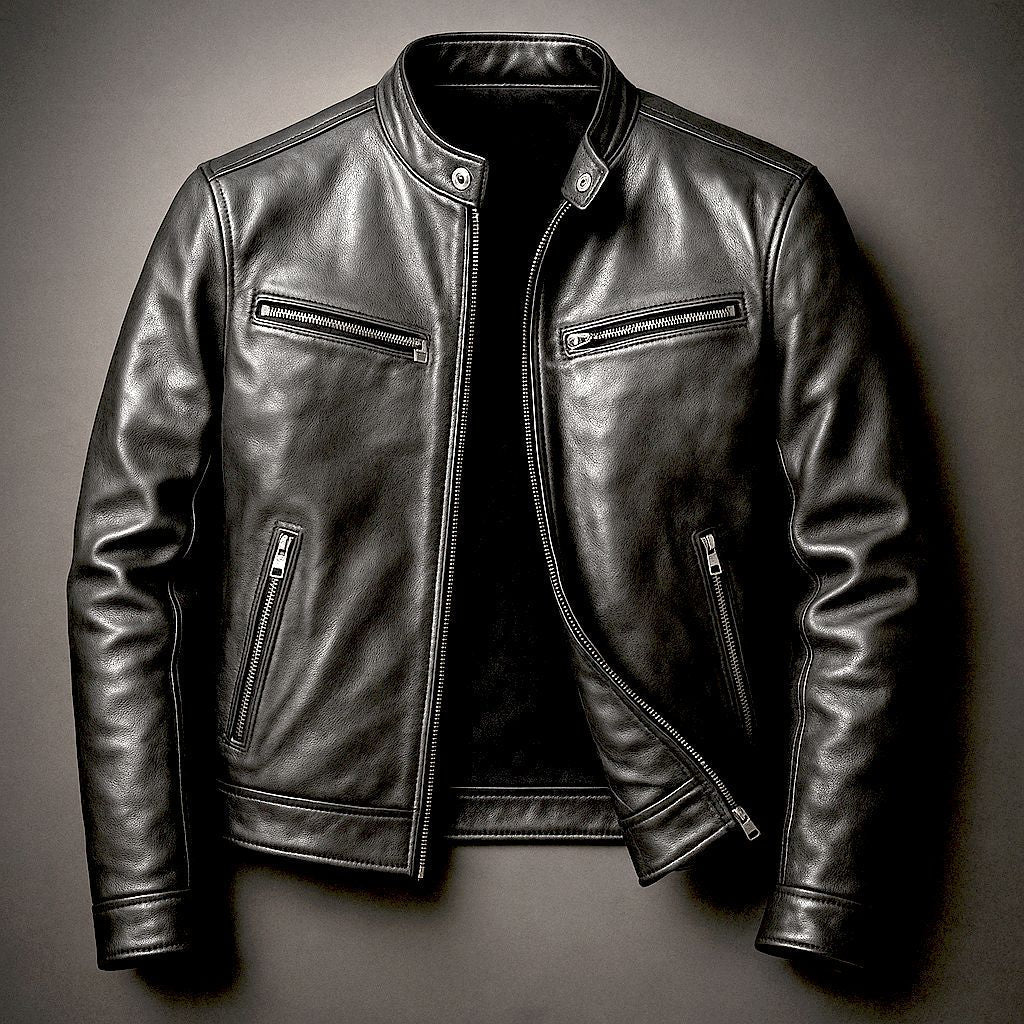 Men's Distressed Leather Biker Jacket