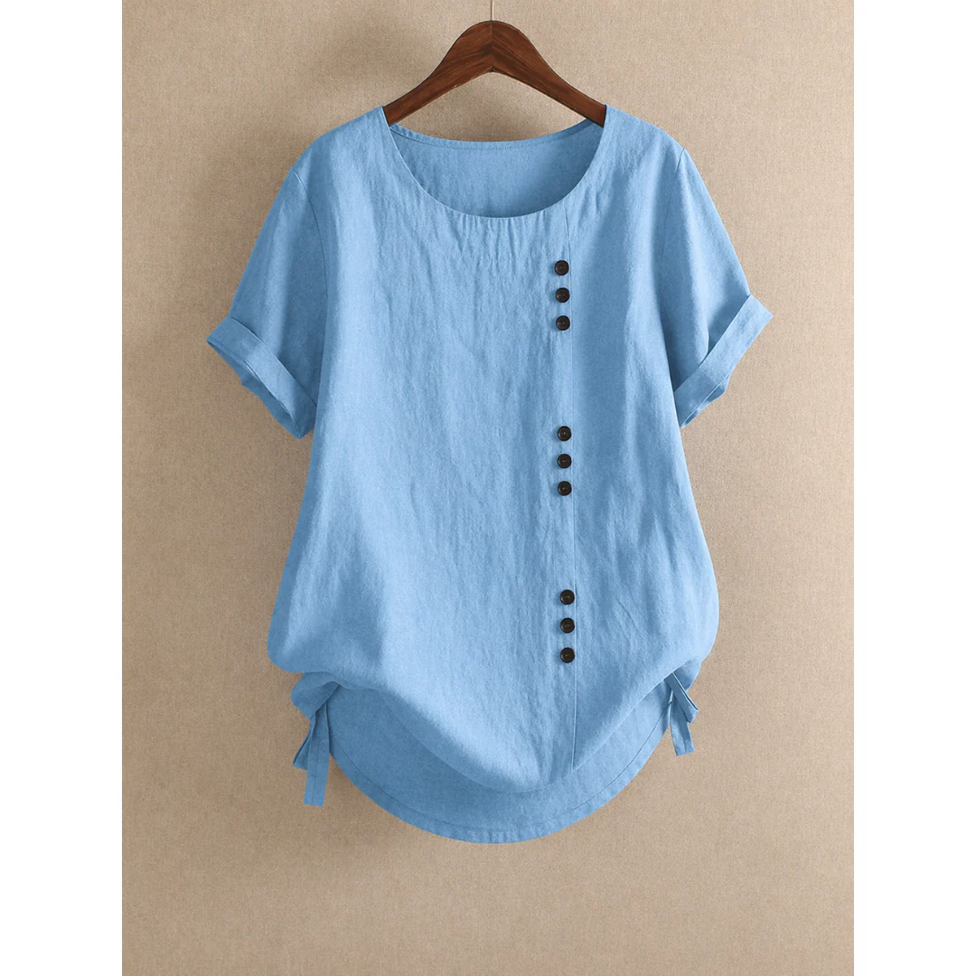 Women's Short-Sleeve Cotton Button Blouse