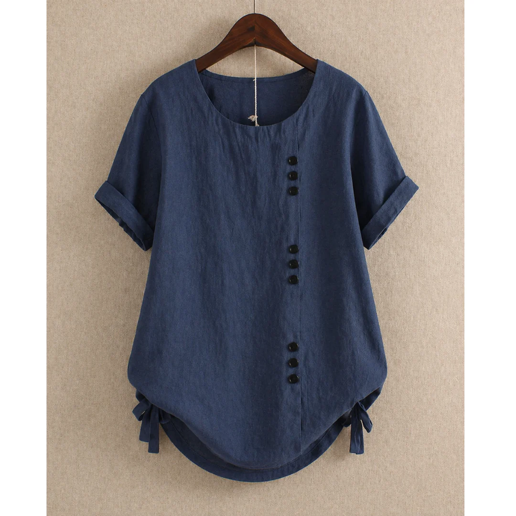 Women's Short-Sleeve Cotton Button Blouse
