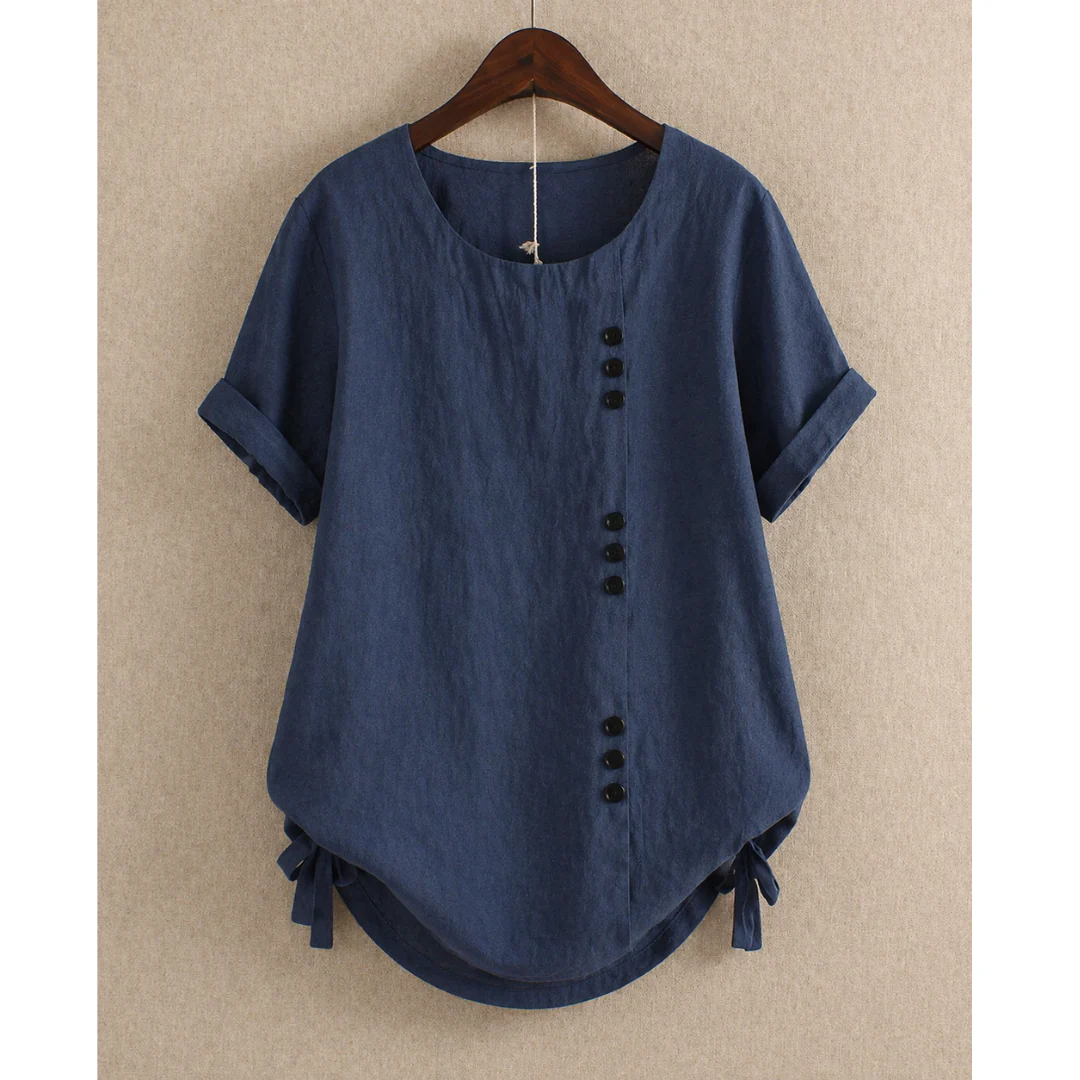 Women's Short-Sleeve Cotton Button Blouse