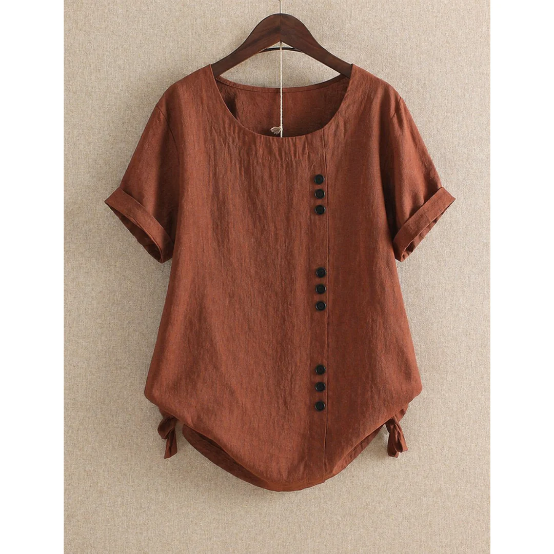 Women's Short-Sleeve Cotton Button Blouse