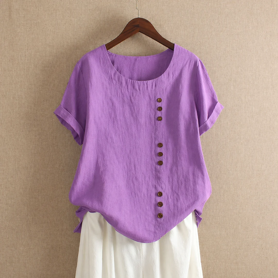 Women's Short-Sleeve Cotton Button Blouse