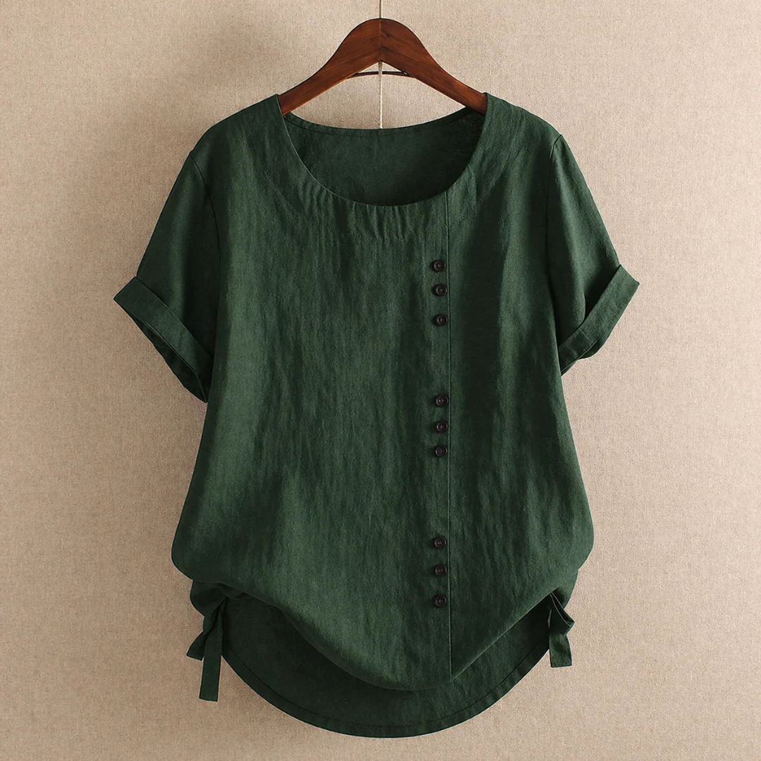 Women's Short-Sleeve Cotton Button Blouse