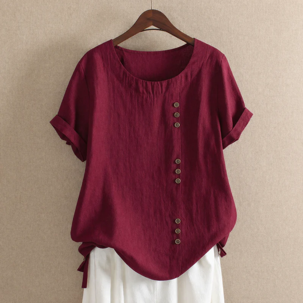 Women's Short-Sleeve Cotton Button Blouse